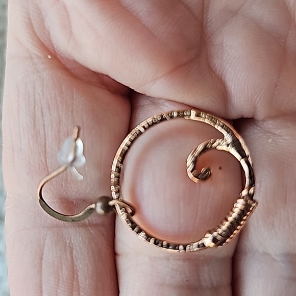 Copper looking round wire wrap Dangle earrings fishhook backing. New - Picture 3 of 5